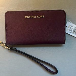 Michael Kors Jet Set Travel Slim-tech Wristlet/Wallet - Plum Color Leather